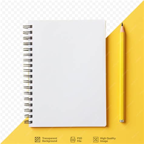 Premium PSD | Notebook and pencil on transparent background yellow notebook