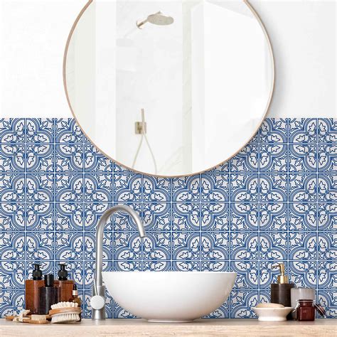 Panneau mural pour salle de bain - Motif carrelage Faro bleu 300 x 80 ...