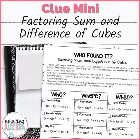 Factoring Sum and Difference of Cubes Clue Mini Mystery Activity ...