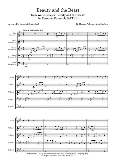 Beauty And The Beast (arr. Jasmin Schlotterbeck) Sheet Music | Celine ...