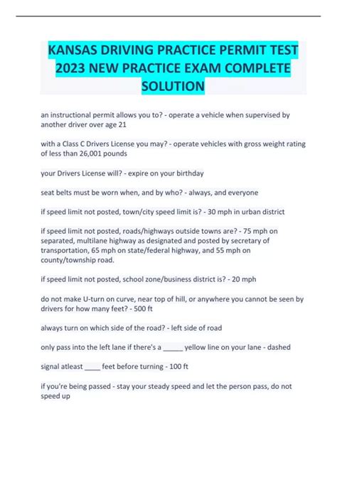 KANSAS DRIVING PRACTICE PERMIT TEST 2023 NEW PRACTICE EXAM COMPLETE ...