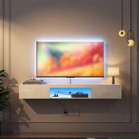 Floating TV Stand with Led Lights, Wall Mounted Entertainment Center ...