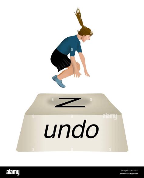 A girl jumps up and down on the undo key of a computer keyboard in this ...