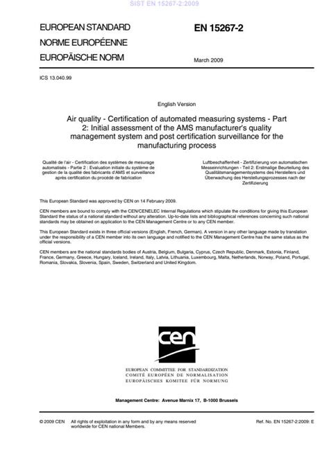 EN 15267-2:2009 - Air quality - Certification of automated measuring ...