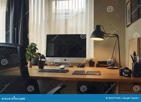 Home Office Setup, a Productive Workspace with Computer, Desk Lamp, and ...