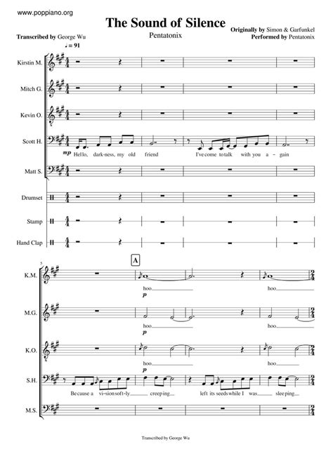Pentatonix-The Sound Of Silence Sheet Music pdf, - Free Score Download ★