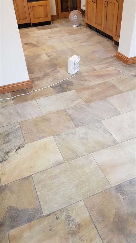 Sandstone Tiled Kitchen Floor Renovated in Mapplewell, Barnsley - South ...
