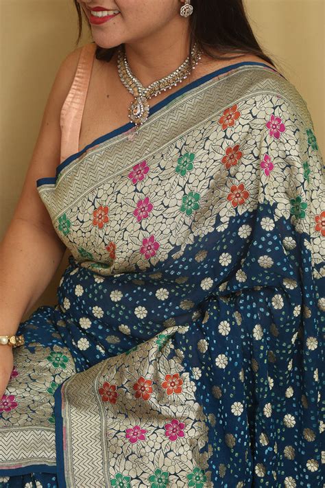 Blue Banarasi Bandhani Georgette Saree