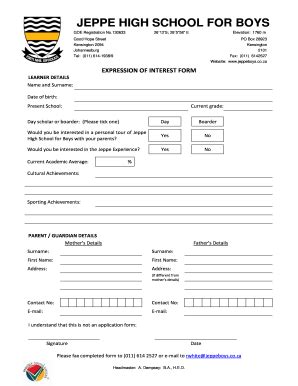 ZA Jeppe High School for Boys Expression of Interest Form - Fill and ...