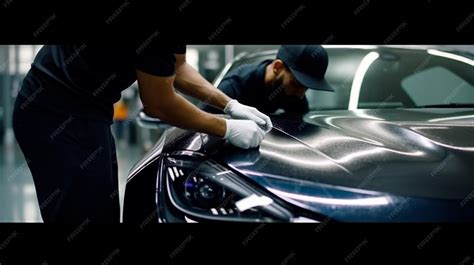 Premium Photo | A man cleaning black car with microfiber cloth car detailing generative ai