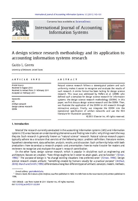A design science research methodology and its application to accounting information systems ...
