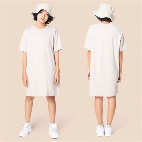 Woman in white t-shirt dress and bucket hat casual wear apparel | Free ...