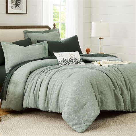 Sage Green Comforter Set Queen Size, Textured Design Minimalist Queen ...