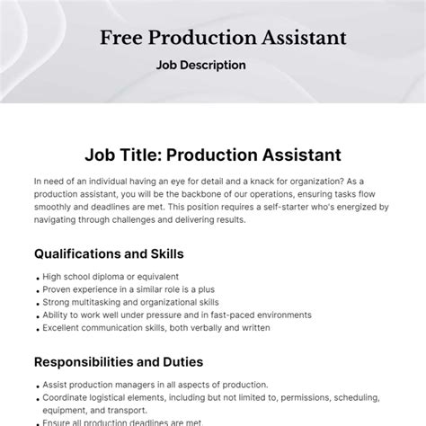 Video Production Assistant Job Description at Bobby Richardson blog
