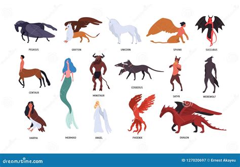 Collection of Various Magical Mythical Creatures Isolated on White ...