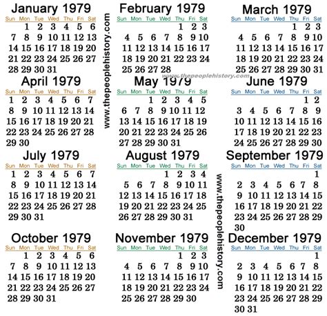 1979年のカレンダー │ 80年代へようこそ！