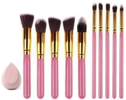 Women's & Girl's Professional Pink Makeup Brushes Set of 10 with Beauty ...