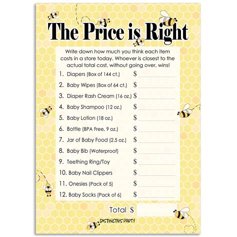 Buy Bumble Bee Price is Right Baby Shower Game - 20 Count Online at ...