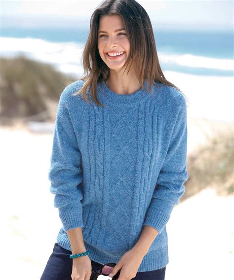 Karen Scott Women's Petite Marled Cable-Knit Sweater Blue