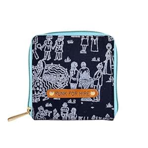 Buy Funk For Hire Women Printed Navy Blue Cotton Canvas Square Wallet ...