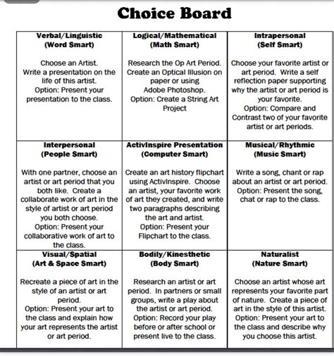 Student Choice Board Template - Printable Word Searches