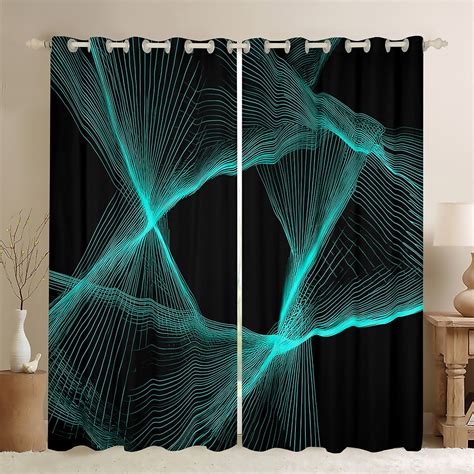 Manfei Cyan Wave Ribbon Curtains Pack of 2 (42x84 Each),Geometric ...