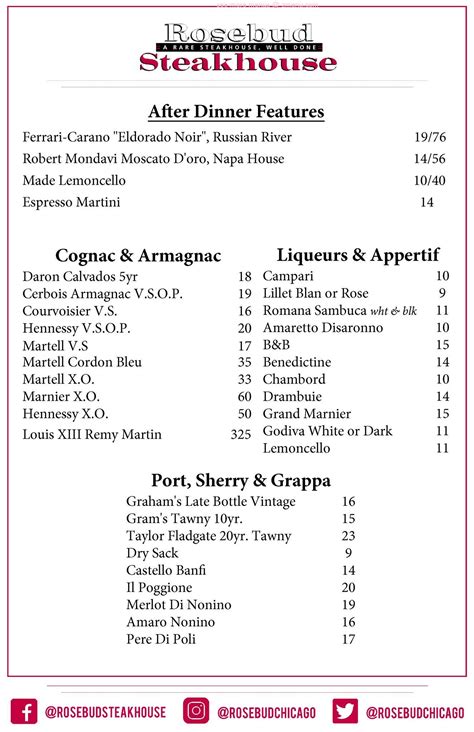 Rosebud Steakhouse Centennial Village Munster Menu at Rosemary Henry blog