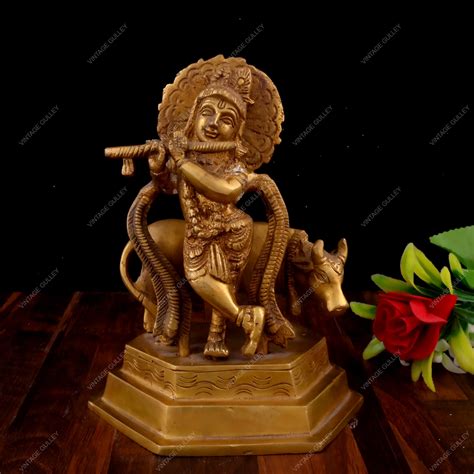 Brass Krishna with Cow – Vintage Gulley