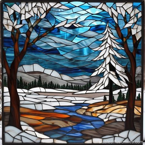 Stained Glass Mosaic Winter Scene | Stable Diffusion Online