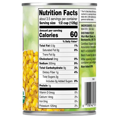 41 canned corn nutrition label