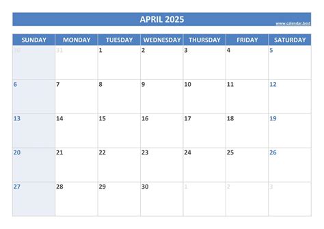 April 2025 calendar -Calendar.best