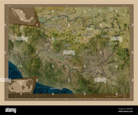 Michoacan, state of Mexico. Low resolution satellite map. Locations and ...