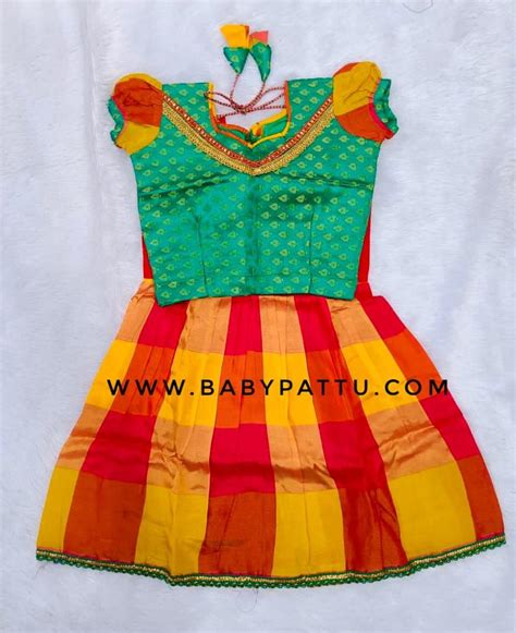 Green & Yellow Pattu Pavada – babypattustudio