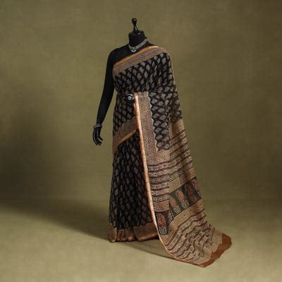 Black Kota Doria Cotton Block Print Bagru Saree