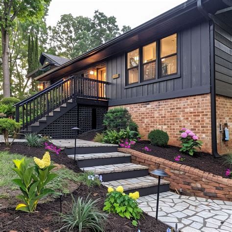 The sleek exterior of a redesigned split-level domicile, incorporating ...