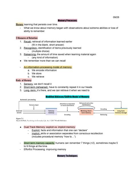 G.Psych 09 28 - Memory Processes - 09/ Memory Processes: Memory: learning that persists over ...