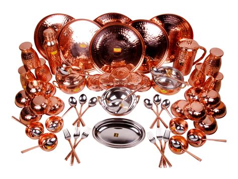 Pure Copper Full Family Dinner Set - 63 Pieces - Designer - (Hammer Co ...