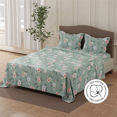Buy LAYERS Lumina Floret Cotton 140TC Floral Print 3Pcs Queen Bedsheet ...