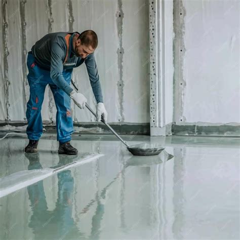 Premium Photo | Floor priming process Worker use primer on concrete ...
