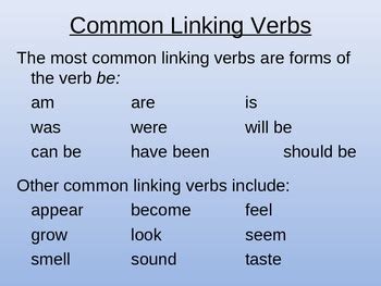 P/primary List Of Linking Verbs | Template Printable