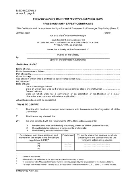 Fillable Online E MARITIME SAFETY COMMITTEE MSC 91/22/Add.2 Original ...