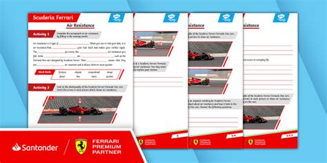 FREE! - Scuderia Ferrari F1: Air Resistance Worksheet Ages 9 to 11