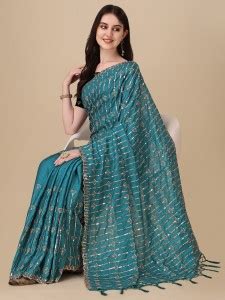 Buy VILLAGIUS Embroidered Bollywood Silk Blend Light Blue Sarees Online ...
