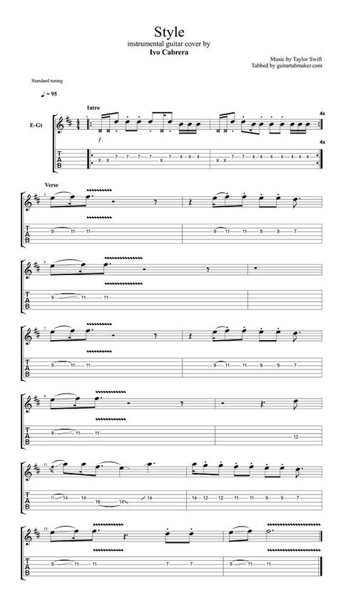 Taylor Swift - Style electric guitar tab - pdf guitar tab - guitar pro ...