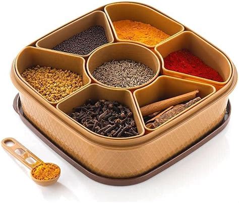 Buy AXN 7 in 1 Multipurpose 7 Sections Square Masala Box | Rangoli ...