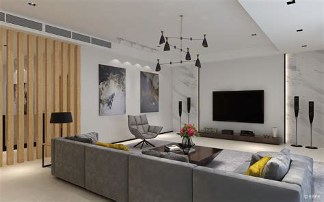 宜居木纹家居空间设计现代客厅简易电视背景墙装修效果图 – 设计本装修效果图