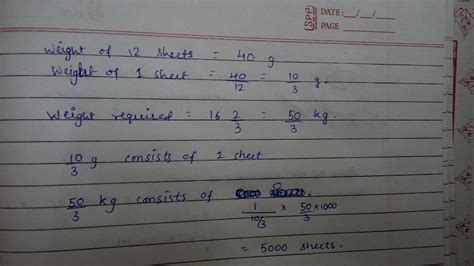 if the weight of 12 sheets of thick paper is 40 grams, how many sheets ...