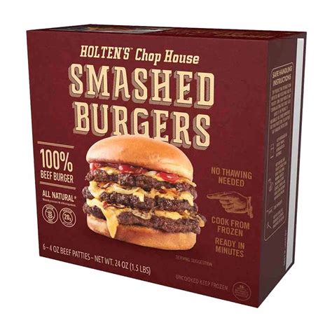 Buy Holten's Chop House Smashed Burgers, 4 oz Beef Patties, 24 oz, 6 ct ...