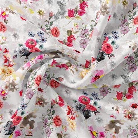 Weightless Polyester Fabric - Floral Print Unstitched Fabric – FAB ...