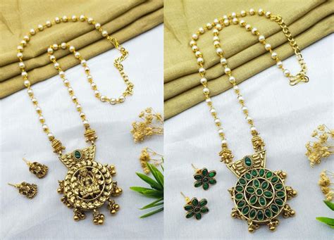 Premium Gold Finish Reversible Pendant Set with AD Stones 22118N – Griiham